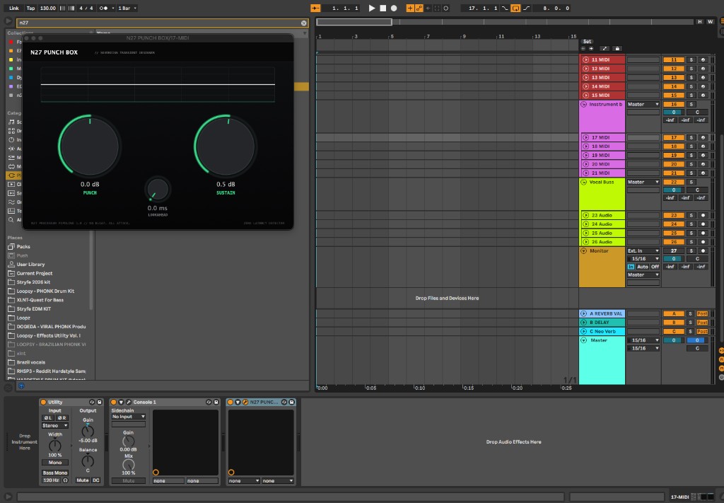 N27 Punch Box running in Ableton Live — Punch, Sustain, Lookahead controls